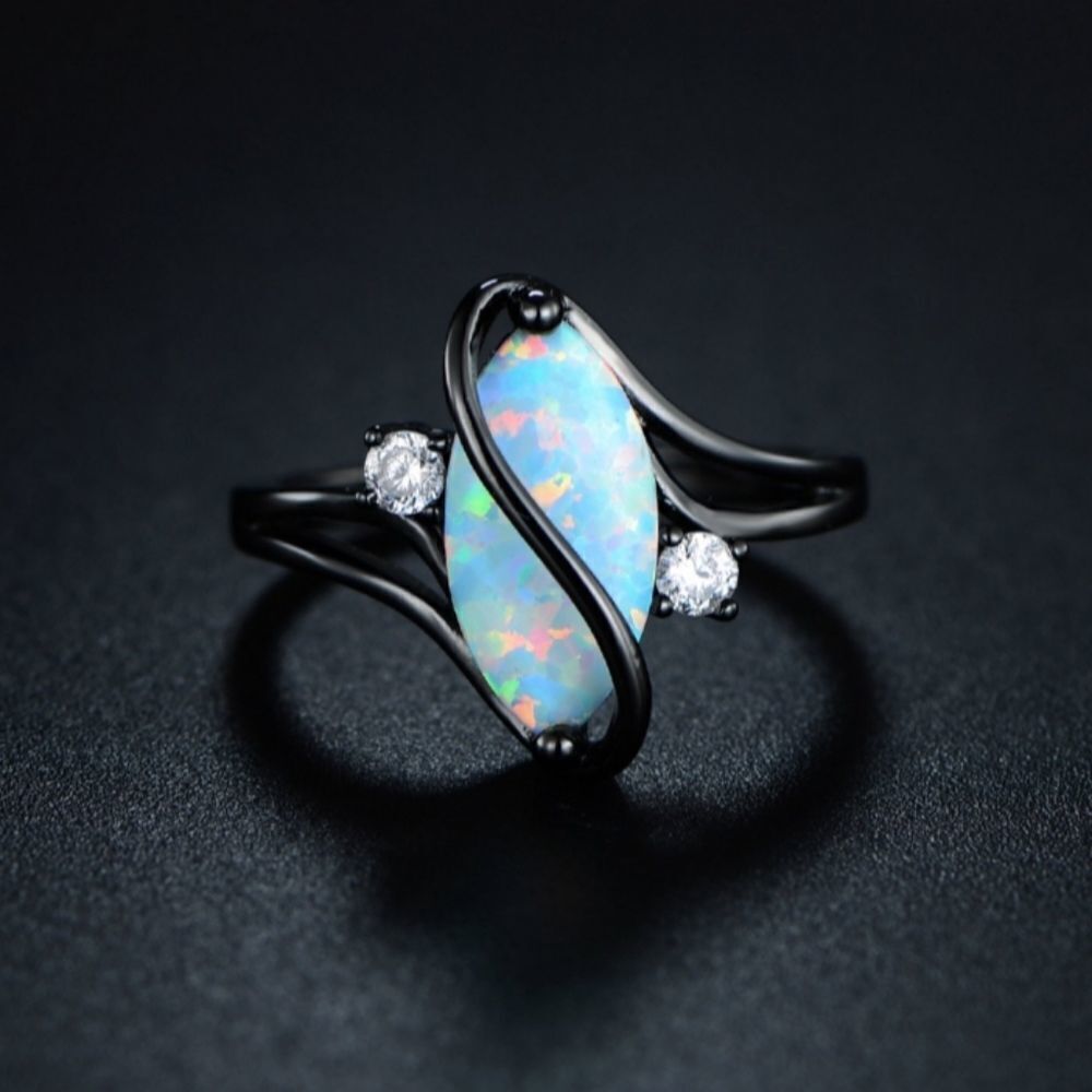 Sterling Silver Opal& Rhinestone Ring